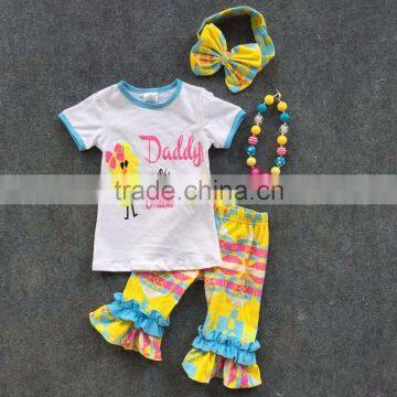2016 New Baby Ester Day Chick Outfit Girls Spring Clothes Suit Short Sleeves Yellow Aztec Set Summer Outfits With Accessories