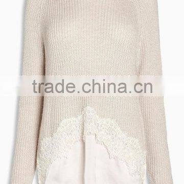 2017 Hottest Women Knit Top Sweater With Lace Trim Top photo-2