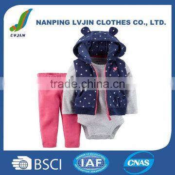 OEM High Quality Baby clothing sets ,Baby Girls' Dot 3-Piece Vest Set