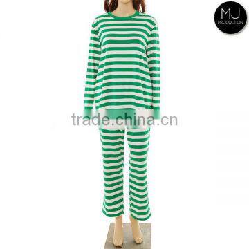 Wholesale Knitted Cotton Women Stripe Pajamas Blanks