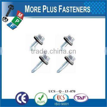 Taiwan 1/4"-14 x 2" Hex Unslotted Hex Washer Head Epoxy #3 410 Stainless Steel Bonded Sealing Washer Self-Drilling Screw