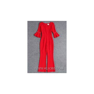 European Style Women Elegant Flared Sleeve Long Jumpsuit Pants photo-3