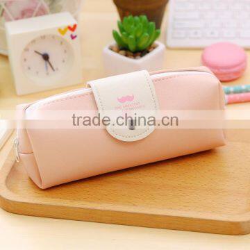 Promotional Cheap Pure Color Beard Printed PU Canvas Stationery Pocket Button Pencil Bag photo-2