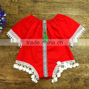 Factory kids clothes newest design vintage girl jumpsuit tassels floral baby cotton rompers