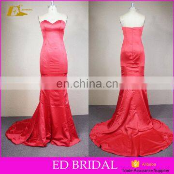 Fitted Design Sweetheart Neckline Sleeveless Satin Cheap Red Evening Dress Women