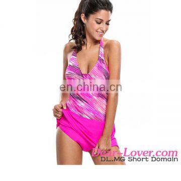 Fashion Rosy Print Halter Tankini and Skort Swimsuit Rubber Swimsuit