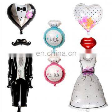 bride and groom ring and heart shape marriage decoration helium air foil balloon