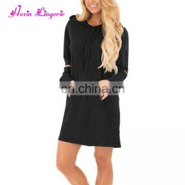 Hot Selling Black Green Sweatshirt Plain Dress Big Size Woman With Kangaroo Pocket photo-3