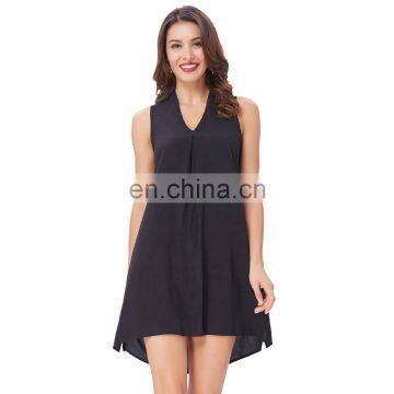 Kate Kasin Sexy Womens Sleeveless V-Neck Cotton Mini Dress Black Dress KK000650-1