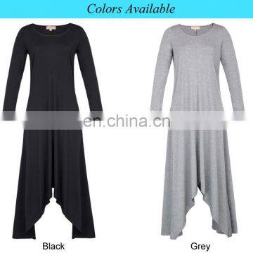 Kate Kasin Womens Casual Loose Long Sleeve Crew Neck Black Irregular Hem Dress KK000711-1 photo-6