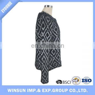 Open-front Custom Women Cardigan Black Plaid Long Sleeve V-neck Sweater