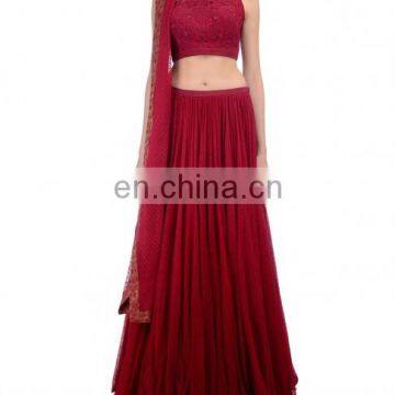 Red Lengha Set with Floral Applique