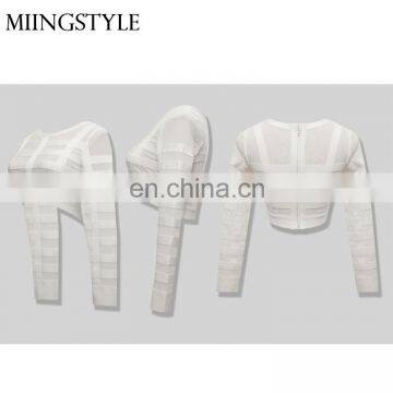 2016 latest new short tops ladies sexy top fashion see through long sleeve top