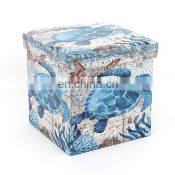 RTS Carton Sea Animal Tortoise Printing PVC Folding Storage Ottoman Stool for Kids Storage Easy Carry Chair in Living Room