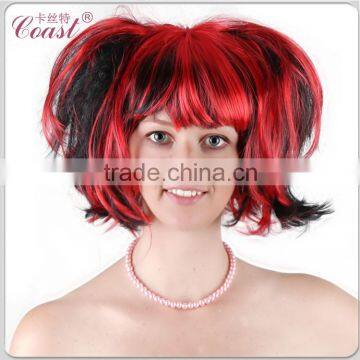 Short Black and Red Synthetic Ponytail Halloween Wigs photo-2