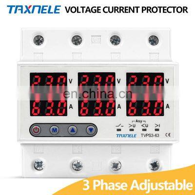 Three Phase Voltage Protector 63A 220V 3P+N Over Under Voltage Current Limiter Adjustable Voltage Protective photo-2