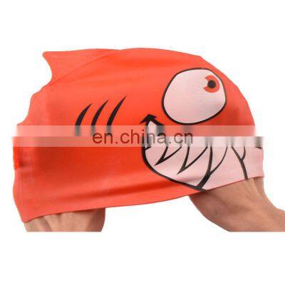 Wholesale High Quality Durable Elastic Waterproof Color Choose Lovely Cartoon Shark Shaped Silicone Children Swimming Cap