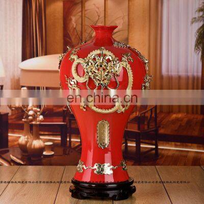 Ceramic Porcelain Gold Carved Luxury Red Vases