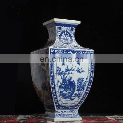 Blue and white landscape flower and bird art home decor ceramic porcelain flower vase