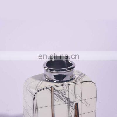 Handmade Modern Creative Decal Porcelain Silver Plated Chinese Modern Flower Decoration Vase for Home photo-3