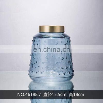 Top Quality Promotional Custom Blue Transparent Glass Vase Restaurant Home Decor Luxury Decoration photo-4