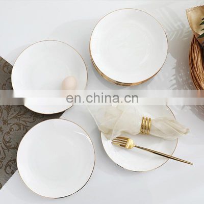 Nordic Luxury Porcelain Dinnerware Ceramic Wedding White Gold Dinner Plate For Horeca