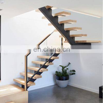 2021 Modern Stylish Design  Solid Wood European beech Treads  straight stairs Tempered Glass Steps Escalera