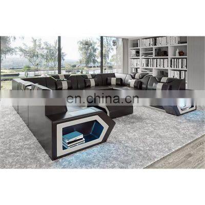 Italian U-shaped sofa living room cinema set leather sofa with lamp