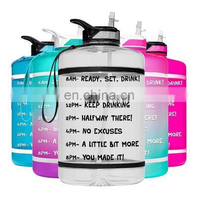 one Gallon large capacity drinking portable durable plastic gym sports time marker fitness bottle for outdoor lovers