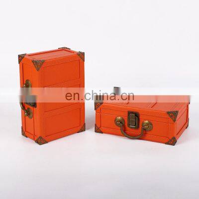 Vintage MDF Wooden Keychain Perfume Suitcase Gift Box PU Leather With Lock
