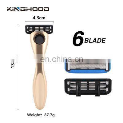 Luxury Gold Travel 6 Blades Razor Shaving New Classical Barbershop Six Blades Razor photo-3