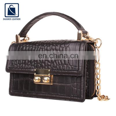 2021 Latest Arrival Matching Stitching Flap Closure Type Genuine Leather Women Sling Bag