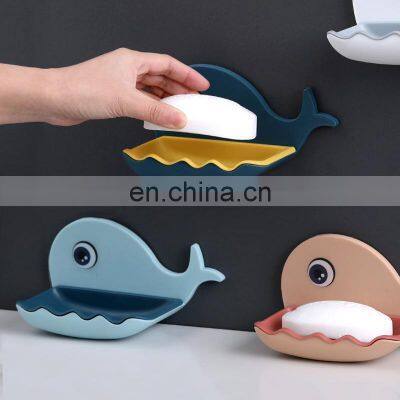 Cartoon Whale Bathroom Soap Dish Holder Bathroom Soaps Box Storage Shelf Plastic Wall Mounted Draining Organizer Tray photo-5