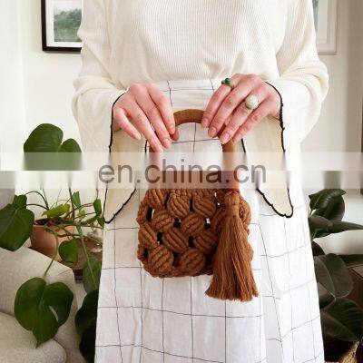 Macrame Handcrafted Brown Women Hand Bag Wrist Bag Clutch photo-4