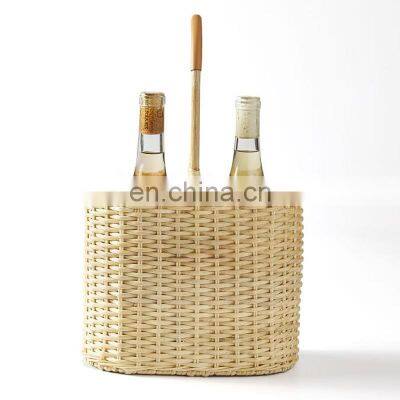 Hot Sale Decorative Vintage New Rattan Wine Tote Bottle Holder Basket Wholesale Vietnam Supplier