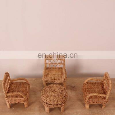 Hot Sale Set Rattan Doll Furniture kids toys Mini boho Doll chair Vietnam Manufacturer