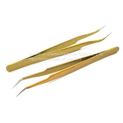 Graft planting false eyelash tweezers High precision stainless steel eyelash tweezers Gold straight head elbow maintenance small tweezers Sticker cute