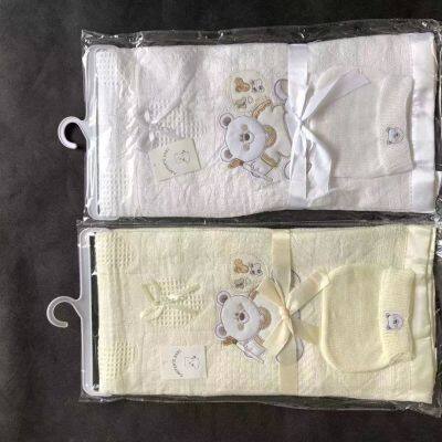 Factory White Cream Embroidered Baby Blanket Shawl with Cap Set at Wholesale Price