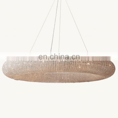 Hanging led clear glass crystal luxury pendant light luxurious crystal chandelier ring lamp circle ceiling lights