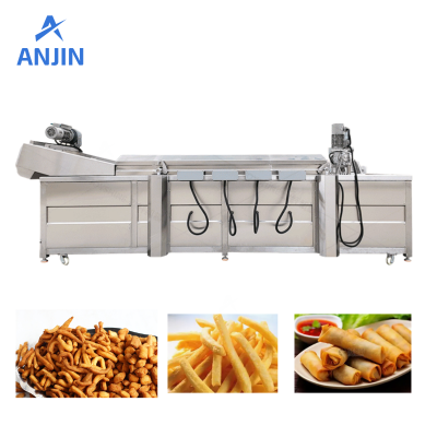 Fully Automatic Continuous Frying Machine | High-Capacity Electric Snack Fryer Line ANJIN FOOD MACHINERY