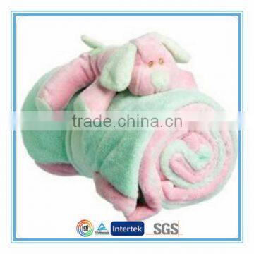 Baby blanket with dog plush toy