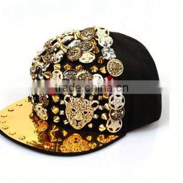 Black Non-washable Hip-hop Spikey Spike Rivets Studded Button Cap