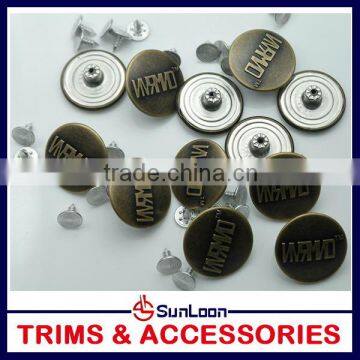 Newest competitive luxury custom brass jeans button