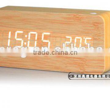 New Fashion Table Clocks Control Sensing Alarm Temp Dual Display Electronic LED Clock Vintage Wooden Digital Alarm Clock photo-3