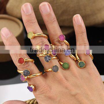RG1090 Wholesale Double Stone Agate Druzy Ring,Gold Plated Two Agate Druzy Geode Ring Quality Choice photo-3