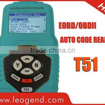 Professional digital auto scanner CAN OBD2/EOBD universal auto Code Reader T51-multi-language