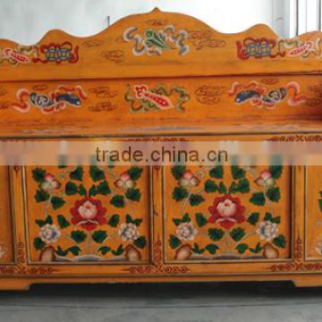 Antique furniture chinese painted wooden bench LWG080