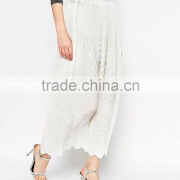 Elegant women white pleat maxi skirt