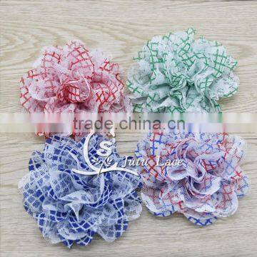 printed chiffon lace flower- ste of 4 lace flower- Flower Head for Headbands and DIY Hair Accessories