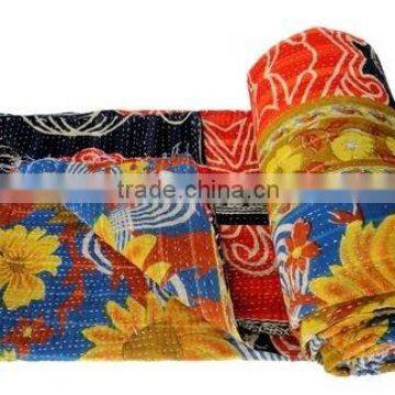 Vintage Kantha Blanket Vintage Sari Throw Reversible Indian Sari Kantha Quilt